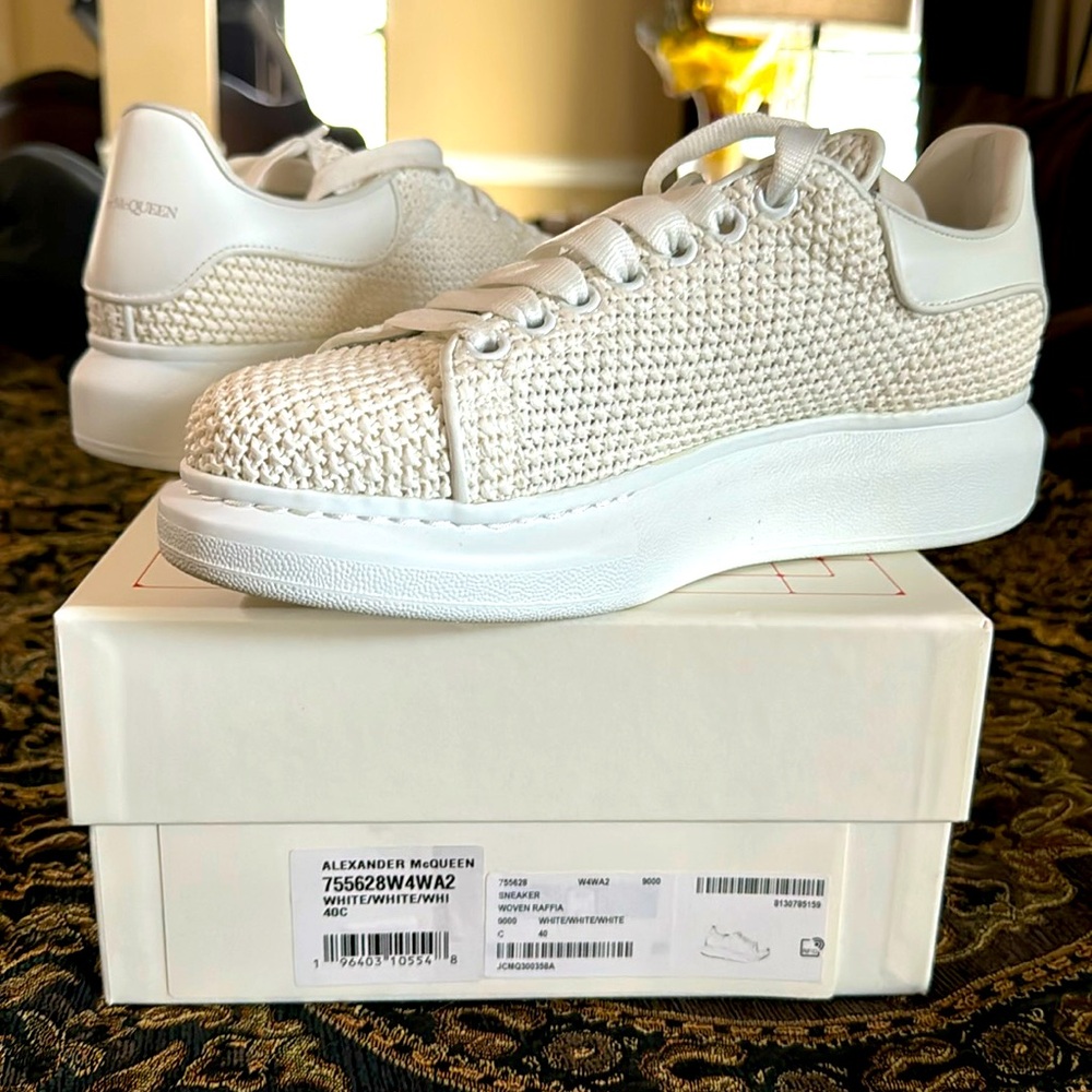 Women’s Alexander McQueen Sneakers(WOVEN RAFFIA); size 10; White